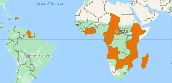 Figure 1: Map of the potentially impacted ACP countries following the changes of approvals in the EU and GB in 2026